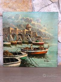 Quadro -Marina Con Pescatori- dipinto a olio