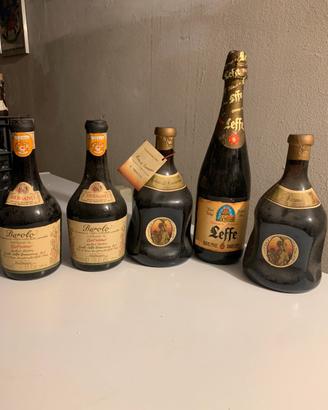 Bottiglie di vino e 2 di birra anni 80