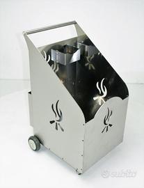 Carrello portalegna in acciaio inox con ruote