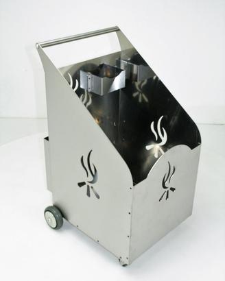 Carrello portalegna in acciaio inox con ruote