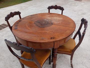 Tavolo noce Luigi Filippo originale + 5 sedie