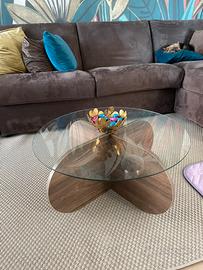 Tavolino legno e vetro diametro 75cm altezza 35