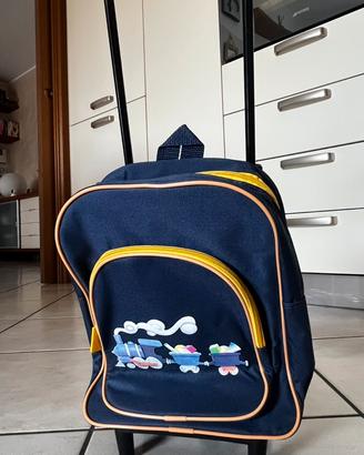 Zaino trolley asilo con ruote con disegno trenino