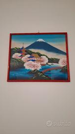 Quadro vintage giapponese Monte Fuji e ciliegi 