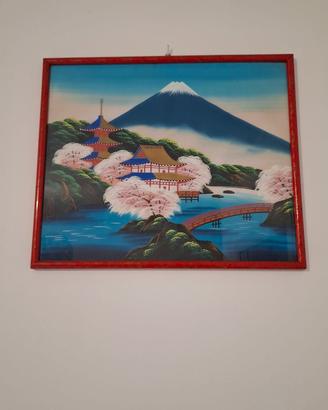 Quadro vintage giapponese Monte Fuji e ciliegi 
