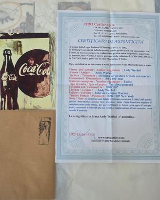 Andy Warhol cartolina coca-cola 1987 firmata origi