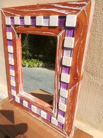 Specchio in legno ceramica vetro retro 