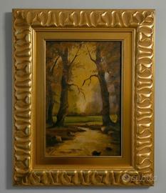 Dipinto a olio Paesaggio Boschivo  con Cornice  