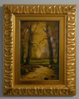 Dipinto a olio Paesaggio Boschivo  con Cornice  