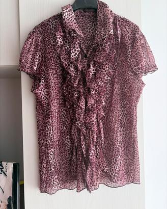 Camicia donna con fantasia leopardata viola