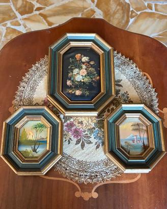 Trittico quadretti ottagonali vintage italiani