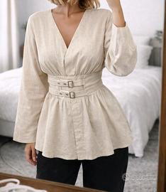 Blusa Peplum Beige-Taglia IT42 M- Nuova