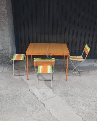 Set Tavolo da campeggio + sedie-sgabelli anni '70