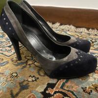 Decollete Scarpe grigio e blu scamosciato tacco