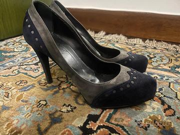 Decollete Scarpe grigio e blu scamosciato tacco