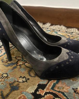 Decollete Scarpe grigio e blu scamosciato tacco