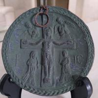 Antica Icona Formella Ortodossa Crocifissione 