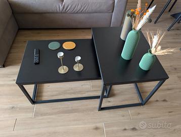 Set 2 tavolini 72x45 e 45x60 legno e metallo