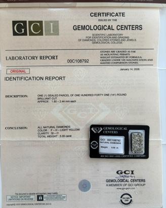 Diamanti Naturali 5.05ct Certificati GCI