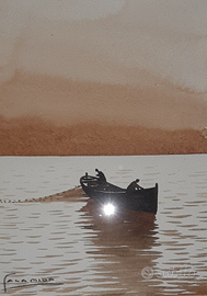 Acquerello Umberto Calamida Genova, Uscio, Recco