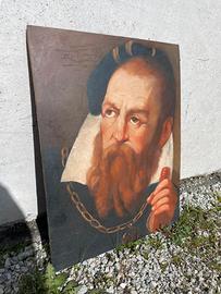 Ritratto olio su tavoletta in stile antico