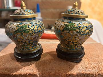 Coppia Vasetti Cinesi in Cloisonné Vintage