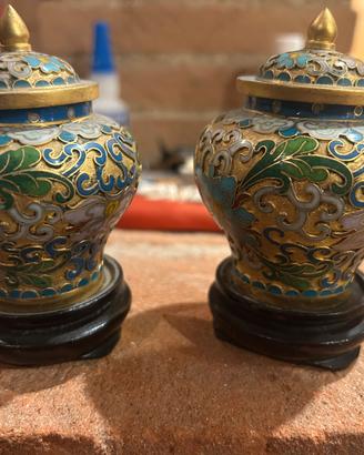 Coppia Vasetti Cinesi in Cloisonné Vintage