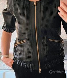 Giacca di pelle traforata nera Diego M 