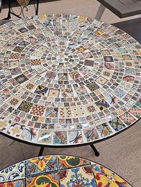Tavolo Mosaico Tondo da 90cm Ferro Battuto Nuovi 