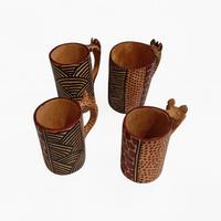 Set 4 tazze artigianali in legno del Kenya 
