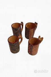 Set 4 tazze artigianali in legno del Kenya 