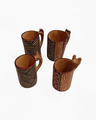 Set 4 tazze artigianali in legno del Kenya 