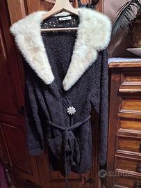 Cardigan con pelliccia visone bianco