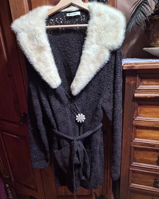 Cardigan con pelliccia visone bianco