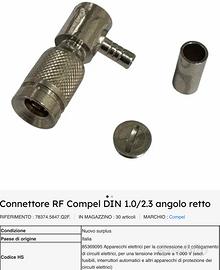 CONNETTORE RF COMPEL DIN 1.0/2.3 AD ANGOLO RETTO