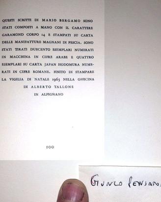 libro M.Bergamo GIUNCO Pensatore ed.Tallone 1963