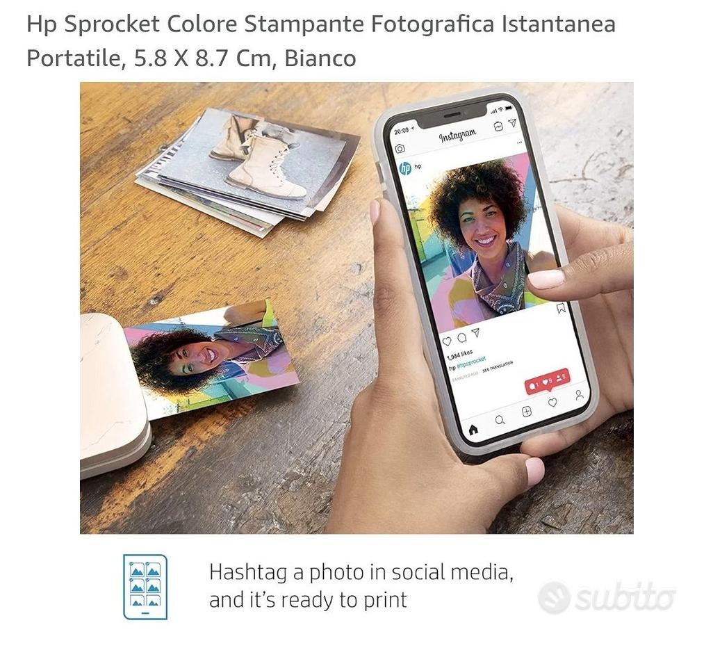 HP Sprocket Stampante Fotografica Istantanea - Bianca, Stampa Adesivi 5.8x8.7 Cm, Con App HP, Per Smartphone - Foto 2