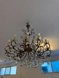 Lampadario in bronzo e cristallo 20 luci, anni '50