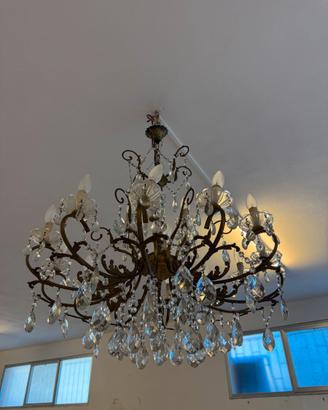 Lampadario in bronzo e cristallo 20 luci, anni '50