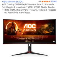 AOC Gaming CU34G2X/BK Monitor Serie G2 Curvo da 34