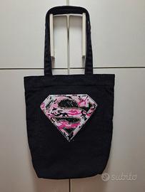 Borsa di tela Canvas Nera Vintage Supergirl 2006