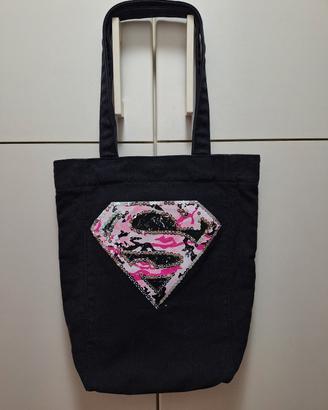 Borsa di tela Canvas Nera Vintage Supergirl 2006