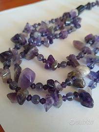 Collana in pietre ametista pure cm. 28 con inserti