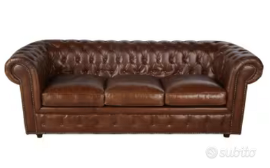 Chesterfield Divano letto 3 posti pelle marrone