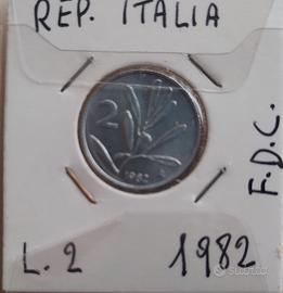 Lire 2  metallica FDC Italia anno 1982 rara