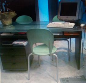 SCRIVANIA CON TOP IN VETRO SABBIATO