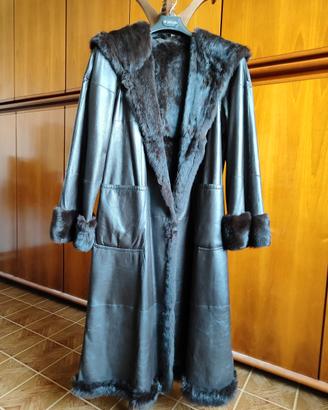 Cappotto lungo vintage vera pelle e pelliccia