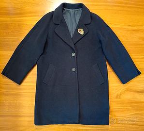 Cappotto donna Caractère in lana blu con spilla