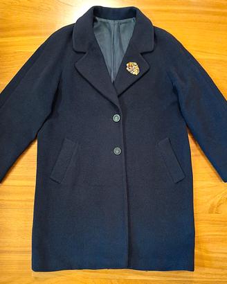 Cappotto donna Caractère in lana blu con spilla
