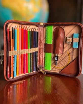 Astuccio vintage in pelle Mapas